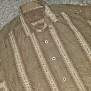 Tommy Bahama Tan and Brown Striped Shirt